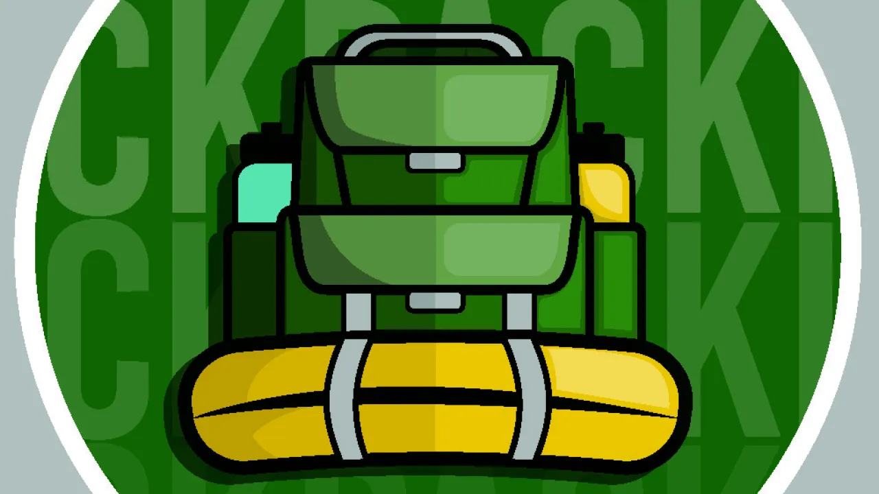 Backpack on green background